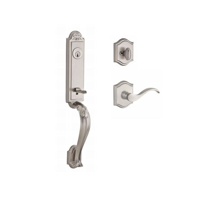 Baldwin Reserve SCELIXCURLTAR150 Single Cylinder Elizabeth Handleset Left Hand Curve Lever and Traditional Arch Rose with 6AL Latch and Dual Strike Satin Nickel Finish - Left Hand - NA