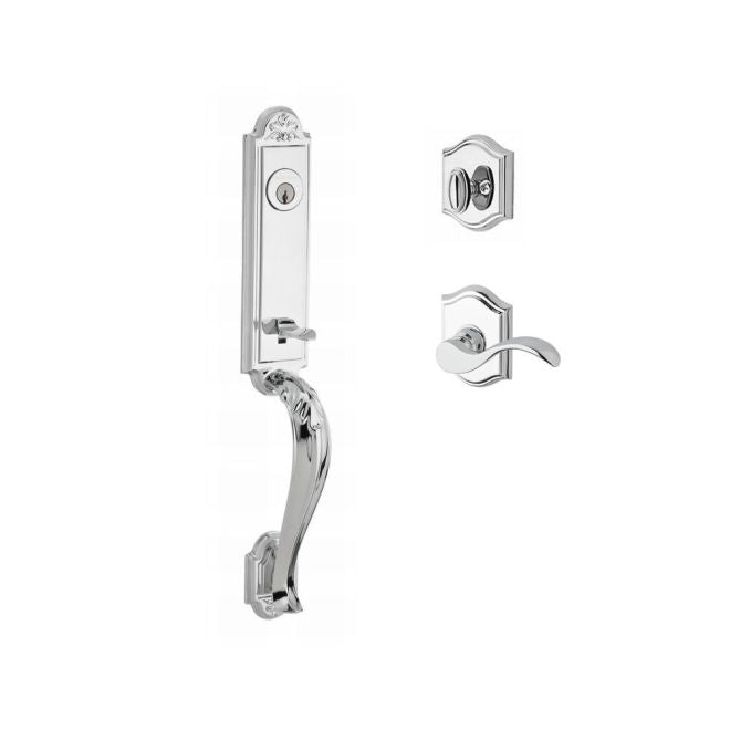 Baldwin Reserve SCELIXCURLTAR260 Single Cylinder Elizabeth Handleset Left Hand Curve Lever and Traditional Arch Rose with 6AL Latch and Dual Strike Bright Chrome Finish - Left Hand - NA