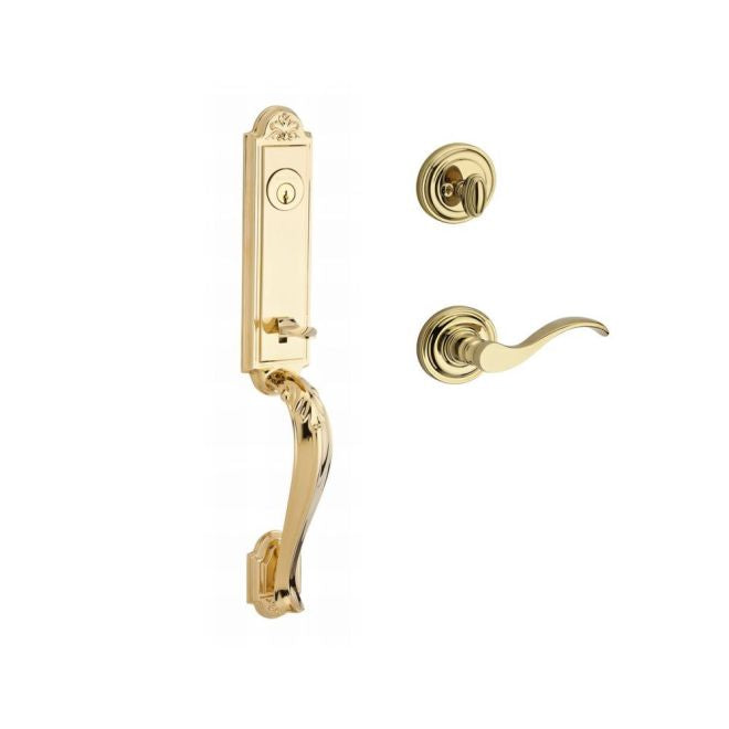 Baldwin Reserve SCELIXCURLTRR003 Single Cylinder Elizabeth Handleset Left Hand Curve Lever and Traditional Round Rose with 6AL Latch and Dual Strike Lifetime Brass Finish - Left Hand - NA