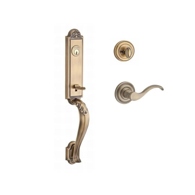 Baldwin Reserve SCELIXCURLTRR049 Single Cylinder Elizabeth Handleset Left Hand Curve Lever and Traditional Round Rose with 6AL Latch and Dual Strike Matte Brass and Black Finish - Left Hand - NA