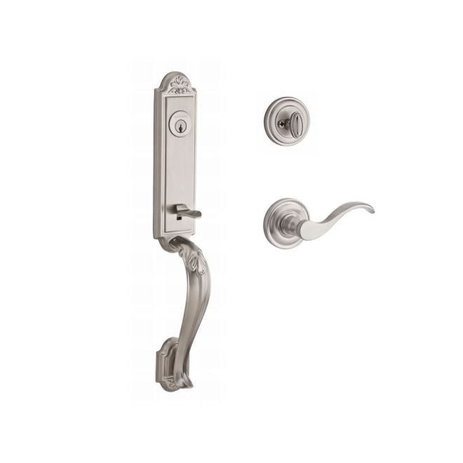 Baldwin Reserve SCELIXCURLTRR150 Single Cylinder Elizabeth Handleset Left Hand Curve Lever and Traditional Round Rose with 6AL Latch and Dual Strike Satin Nickel Finish - Left Hand - NA