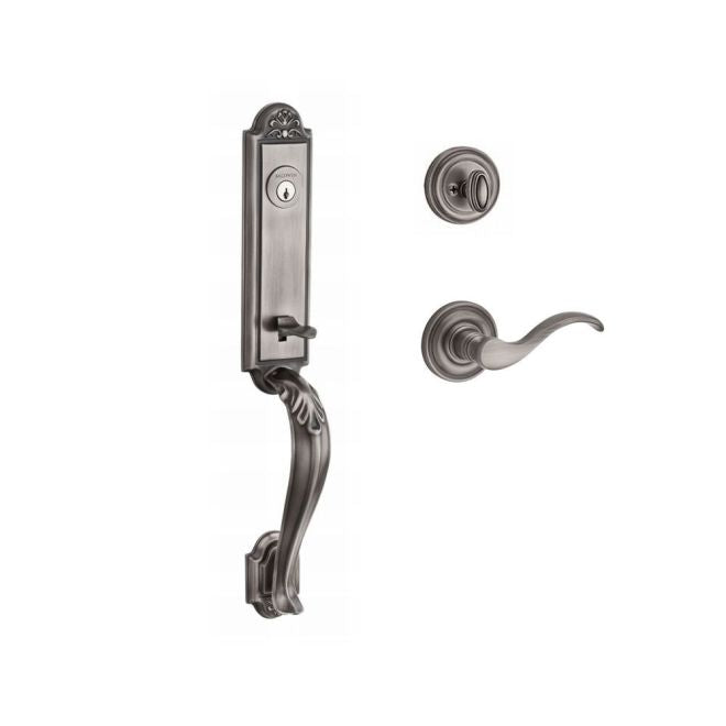 Baldwin Reserve SCELIXCURLTRR152 Single Cylinder Elizabeth Handleset Left Hand Curve Lever and Traditional Round Rose with 6AL Latch and Dual Strike Matte Antique Nickel Finish - Left Hand - NA