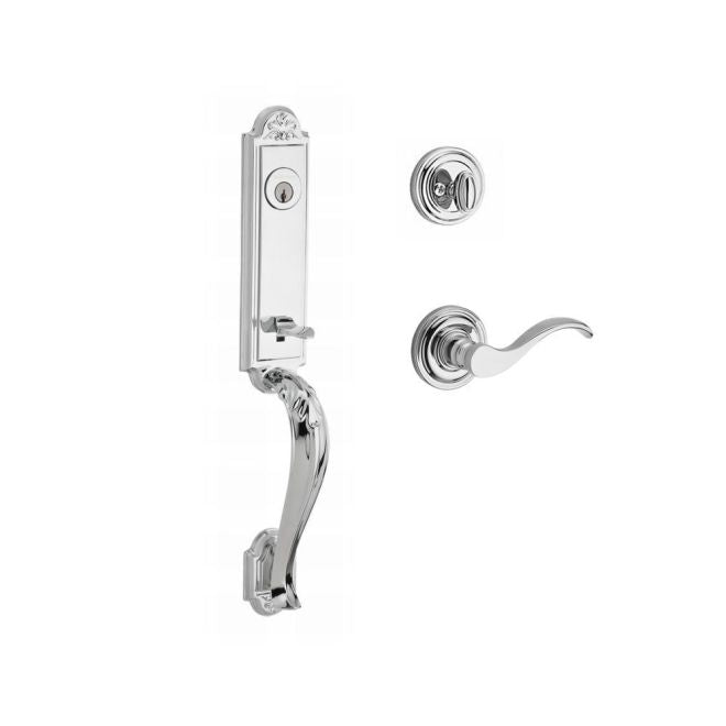 Baldwin Reserve SCELIXCURLTRR260 Single Cylinder Elizabeth Handleset Left Hand Curve Lever and Traditional Round Rose with 6AL Latch and Dual Strike Bright Chrome Finish - Left Hand - NA