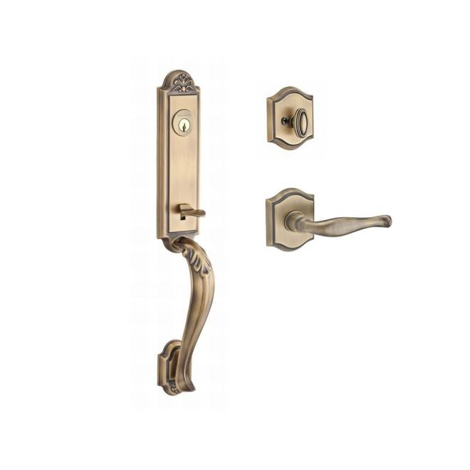 Baldwin Reserve SCELIXDECLTAR049 Single Cylinder Elizabeth Handleset Left Hand Decorative Lever and Traditional Arch Rose with 6AL Latch and Dual Strike Matte Brass and Black Finish - Left Hand - NA