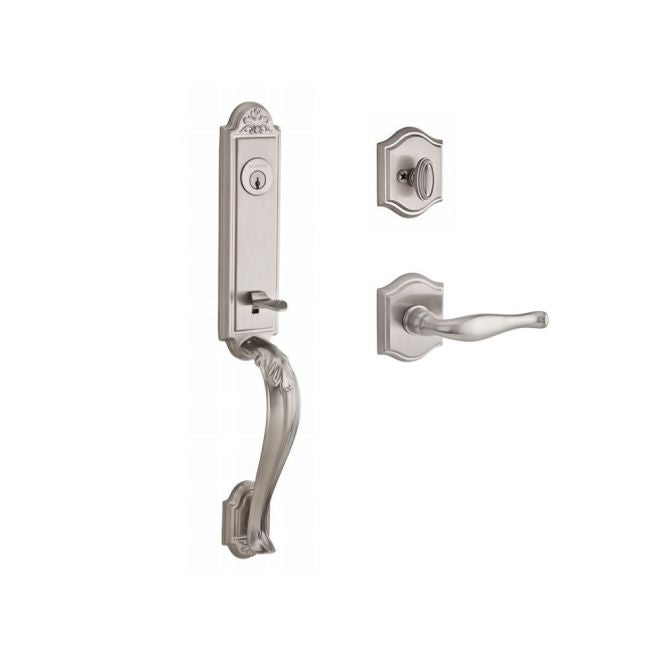 Baldwin Reserve SCELIXDECLTAR150 Single Cylinder Elizabeth Handleset Left Hand Decorative Lever and Traditional Arch Rose with 6AL Latch and Dual Strike Satin Nickel Finish - Left Hand - NA