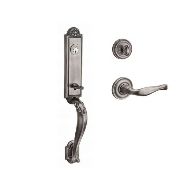 Baldwin Reserve SCELIXDECLTRR152 Single Cylinder Elizabeth Handleset Left Hand Decorative Lever and Traditional Round Rose with 6AL Latch and Dual Strike Matte Antique Nickel Finish - Left Hand - NA