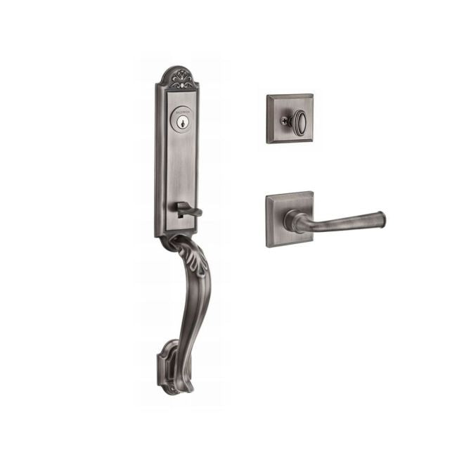 Baldwin Reserve SCELIXFEDLTSR152 Single Cylinder Elizabeth Handleset Left Hand Federal Lever and Traditional Square Rose with 6AL Latch and Dual Strike Matte Antique Nickel Finish - Left Hand - NA