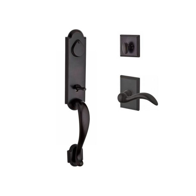 Baldwin Reserve SCKODXARCLRSR481 Single Cylinder Kodiak Handleset Left Hand Arch Lever and Rustic Square Rose with 6AL Latch and Dual Strike Dark Bronze Finish - Left Hand - NA