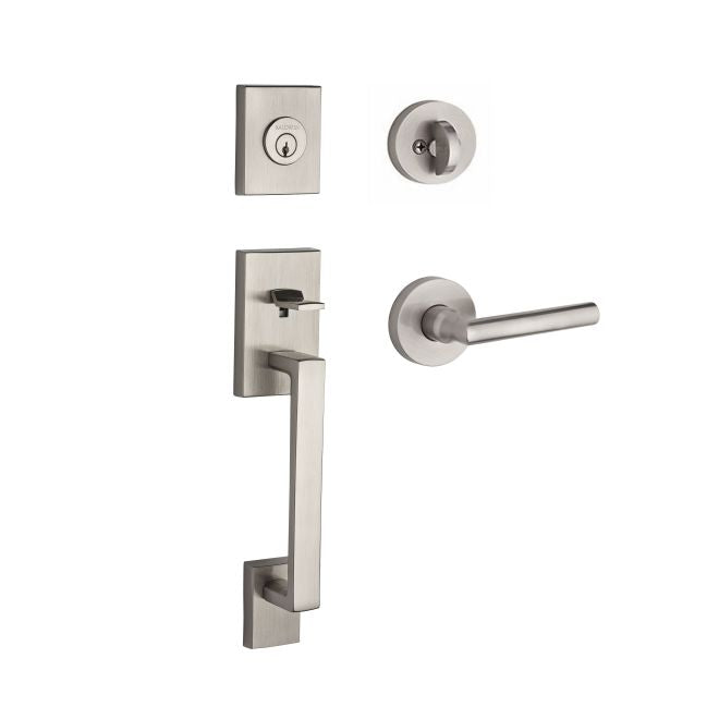 Baldwin Reserve SCLAJXTUBCRR150 Single Cylinder La Jolla Handleset Tube Lever Contemporary Round Rose with 6AL Latch and Dual Strike Satin Nickel Finish - NA - NA