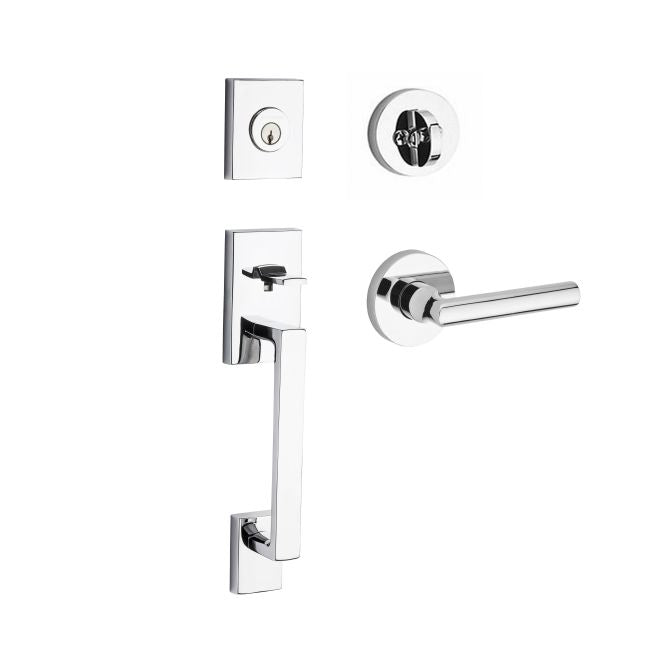 Baldwin Reserve SCLAJXTUBCRR260 Single Cylinder La Jolla Handleset Tube Lever Contemporary Round Rose with 6AL Latch and Dual Strike Bright Chrome Finish - NA - NA