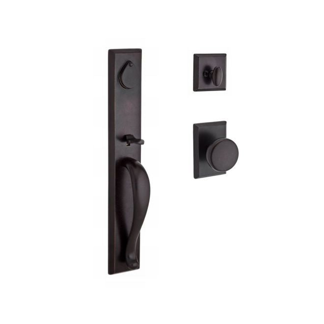 Baldwin Reserve SCLONXRUSRSR481 Single Cylinder Longview Handleset Rustic Knob and Rustic Square Rose with 6AL Latch and Dual Strike Dark Bronze Finish - Dark Bronze - Brass