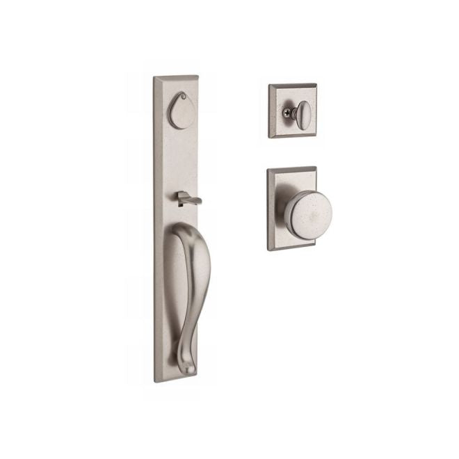 Baldwin Reserve SCLONXRUSRSR492 Single Cylinder Longview Handleset Rustic Knob and Rustic Square Rose with 6AL Latch and Dual Strike White Bronze Finish - White Bronze - Brass