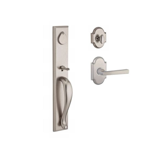 Baldwin Reserve SCLONXTAPRRAR492 Single Cylinder Longview Handleset Right Hand Taper Lever and Rustic Arch Rose with 6AL Latch and Dual Strike White Bronze Finish - Right Hand - NA