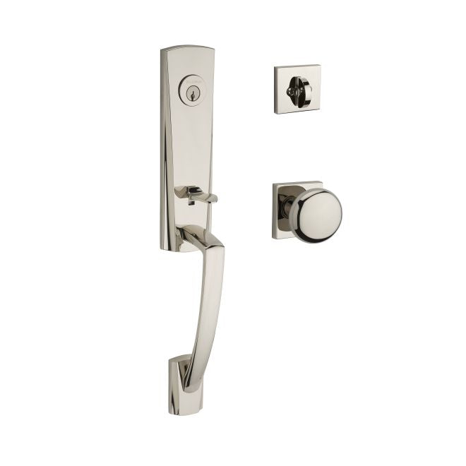 Baldwin Reserve SCMIAXROUCSR141 Single Cylinder Miami Handleset Round Knob and Contemporary Square Rose with 6AL Latch and Dual Strike Bright Nickel Finish - NA - NA