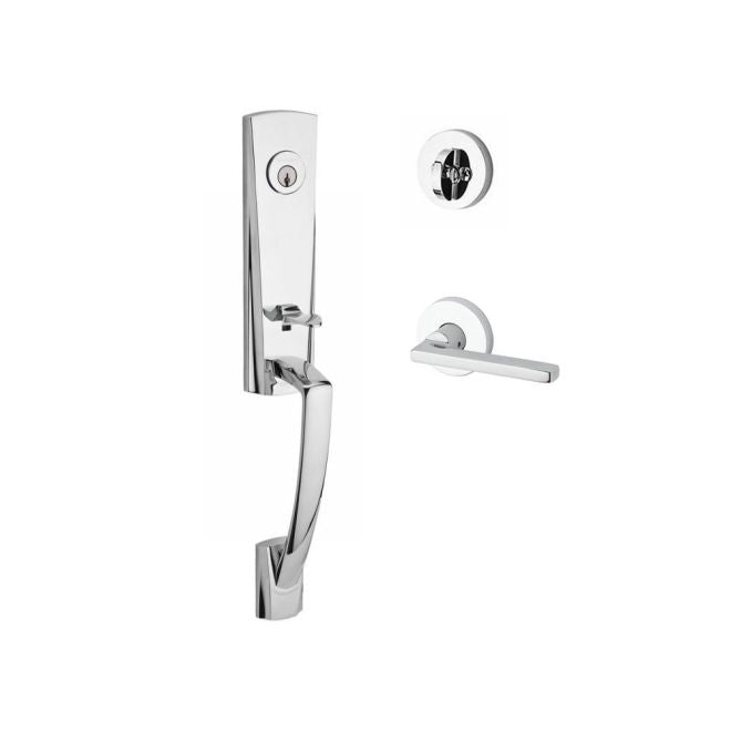 Baldwin Reserve SCMIAXSQULCRR260 Single Cylinder Miami Handleset Left Hand Square Lever and Contemporary Round Rose with 6AL Latch and Dual Strike Bright Chrome Finish - Left Hand - NA