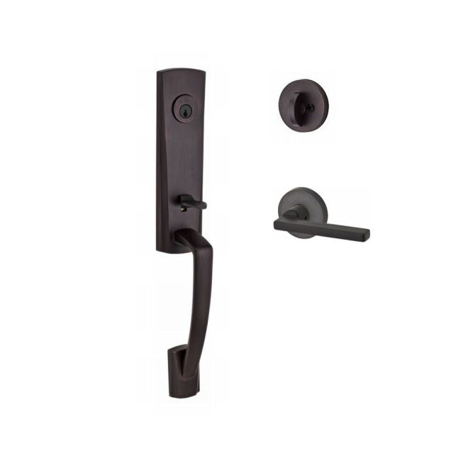 Baldwin Reserve SCMIAXSQURCRR112 Single Cylinder Miami Handleset Right Hand Square Lever and Contemporary Round Rose with 6AL Latch and Dual Strike Venetian Bronze Finish - Right Hand - NA