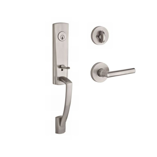 Baldwin Reserve SCMIAXTUBLCRR150 Single Cylinder Miami Handleset Left Hand Tube Lever and Contemporary Round Rose with 6AL Latch and Dual Strike Satin Nickel Finish - Left Hand - NA