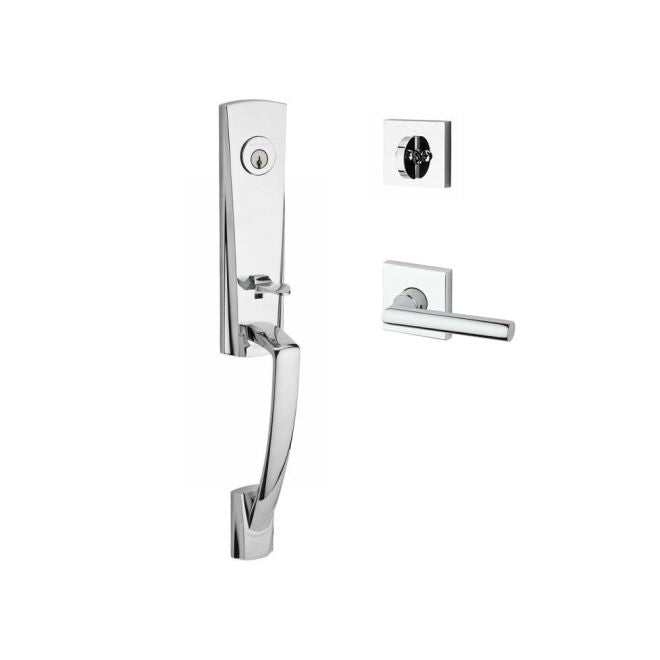 Baldwin Reserve SCMIAXTUBLCSR260 Single Cylinder Miami Handleset Left Hand Tube Lever and Contemporary Square Rose with 6AL Latch and Dual Strike Bright Chrome Finish - Left Hand - NA