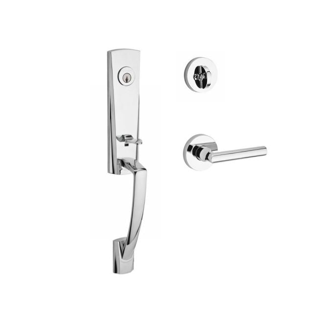 Baldwin Reserve SCMIAXTUBRCRR260 Single Cylinder Miami Handleset Right Hand Tube Lever and Contemporary Round Rose with 6AL Latch and Dual Strike Bright Chrome Finish - Right Hand - NA