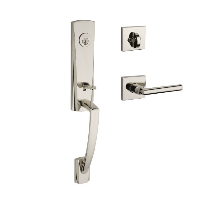 Baldwin Reserve SCMIAXTUBRCSR141 Single Cylinder Miami Handleset Right Hand Tube Lever and Contemporary Square Rose with 6AL Latch and Dual Strike Bright Nickel Finish - Right Hand - NA