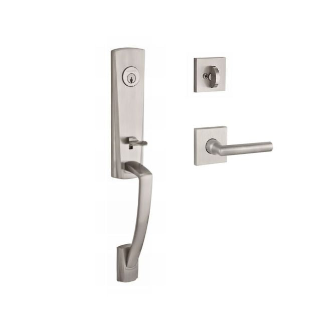 Baldwin Reserve SCMIAXTUBRCSR150 Single Cylinder Miami Handleset Right Hand Tube Lever and Contemporary Square Rose with 6AL Latch and Dual Strike Satin Nickel Finish - Right Hand - NA