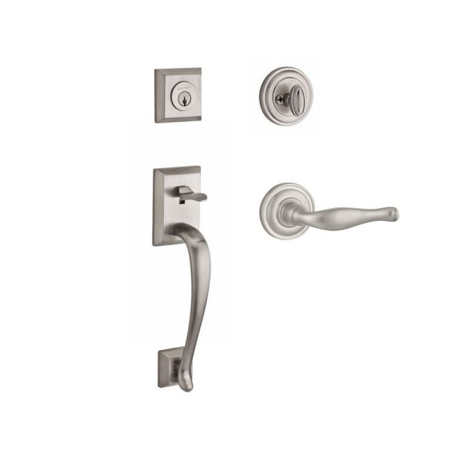 Baldwin Reserve SCNAPXDECRTRR150 Single Cylinder Napa Handleset Right Hand Decorative Lever and Traditional Round Rose with 6AL Latch and Dual Strike Satin Nickel Finish - Right Hand - NA