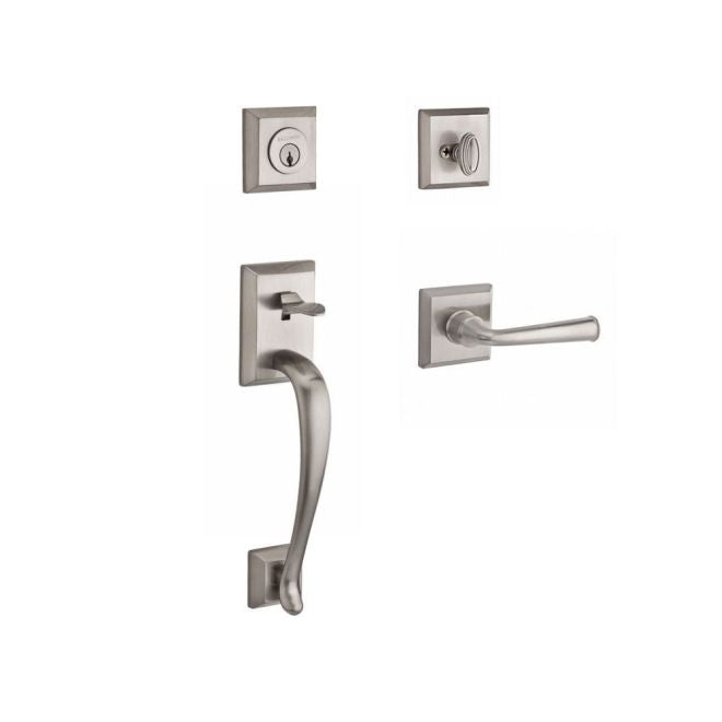 Baldwin Reserve SCNAPXFEDLTSR150 Single Cylinder Napa Handleset Left Hand Federal Lever and Traditional Square Rose with 6AL Latch and Dual Strike Satin Nickel Finish - Left Hand - NA