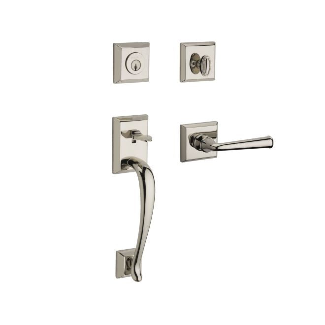 Baldwin Reserve SCNAPXFEDRTSR141 Single Cylinder Napa Handleset Right Hand Federal Lever and Traditional Square Rose with 6AL Latch and Dual Strike Bright Nickel Finish - Right Hand - NA