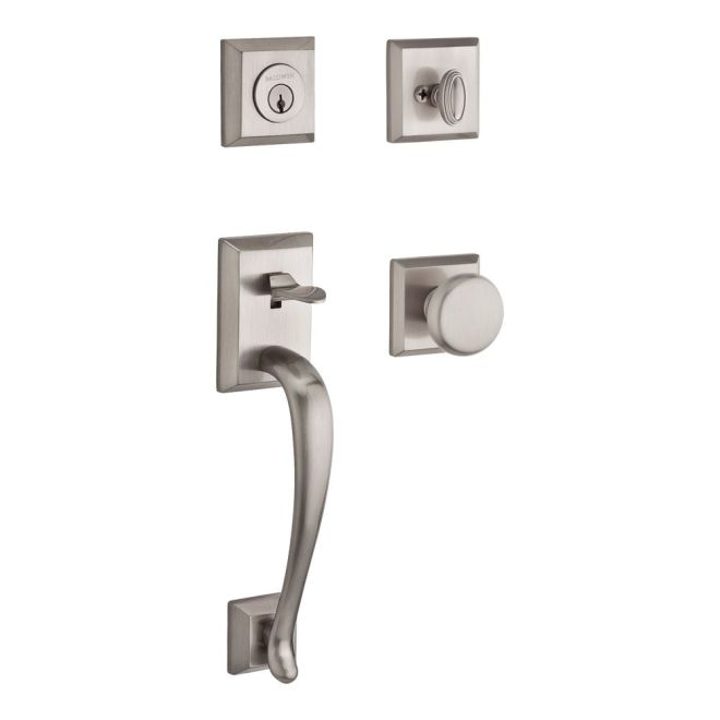 Baldwin Reserve SCNAPXROUTSR150 Single Cylinder Napa Handleset Round Knob and Traditional Square Rose with 6AL Latch and Dual Strike Satin Nickel Finish - NA - NA