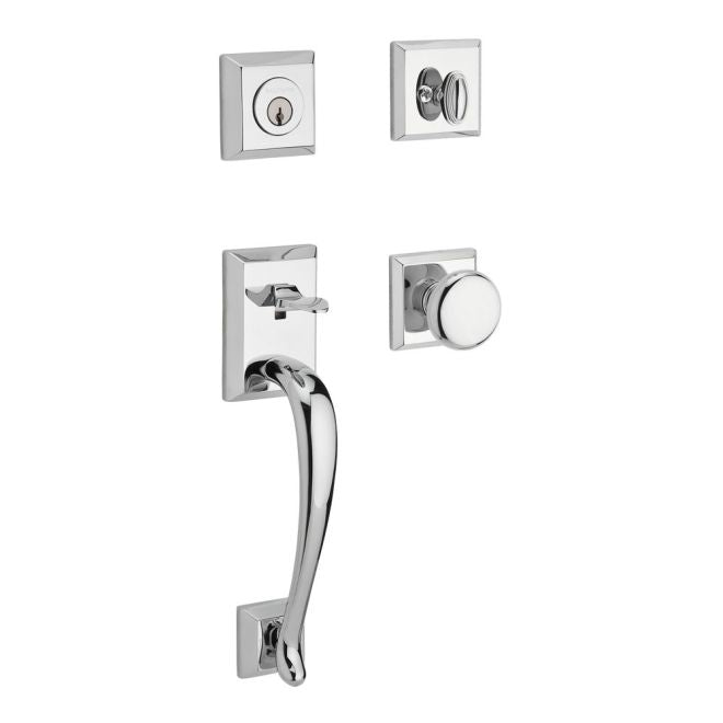 Baldwin Reserve SCNAPXROUTSR260 Single Cylinder Napa Handleset Round Knob and Traditional Square Rose with 6AL Latch and Dual Strike Bright Chrome Finish - NA - NA