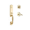 Baldwin Reserve SCNEWXCURRTAR003 Single Cylinder New Hampshire Handleset Right Hand Curve Lever and Traditional Arch Rose with 6AL Latch and Dual Strike Lifetime Brass Finish - Right Hand - NA