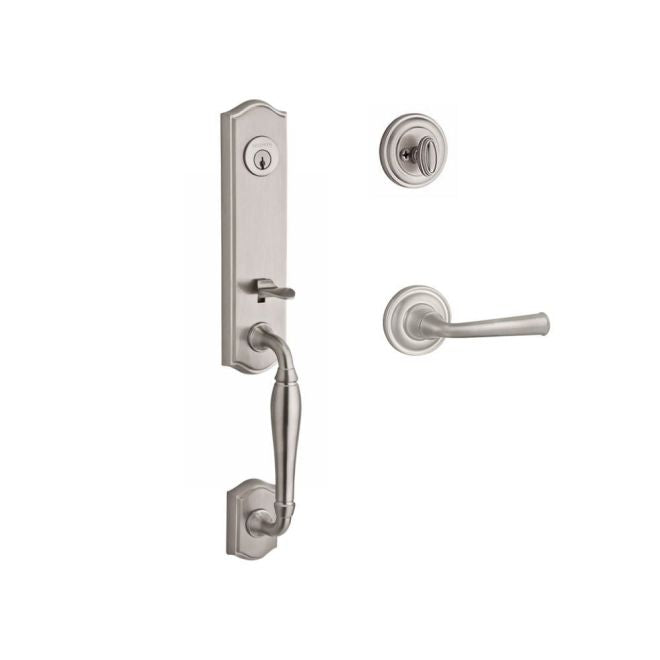 Baldwin Reserve SCNEWXFEDLTRR150 Single Cylinder New Hampshire Handleset Left Hand Federal Lever and Traditional Round Rose with 6AL Latch and Dual Strike Satin Nickel Finish - Left Hand - NA