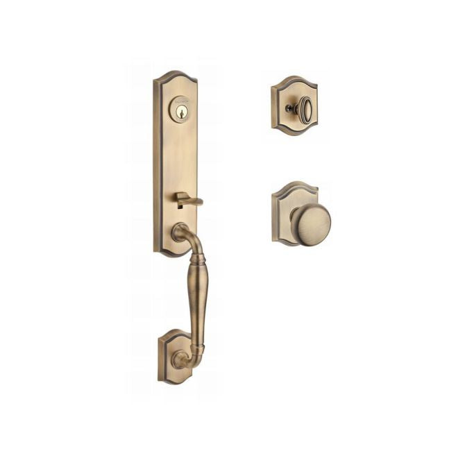 Baldwin Reserve SCNEWXROUTAR049 Single Cylinder New Hampshire Handleset Round Knob and Traditional Arch Rose with 6AL Latch and Dual Strike Matte Brass and Black Finish - NA - NA