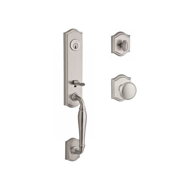 Baldwin Reserve SCNEWXROUTAR150 Single Cylinder New Hampshire Handleset Round Knob and Traditional Arch Rose with 6AL Latch and Dual Strike Satin Nickel Finish - NA - NA