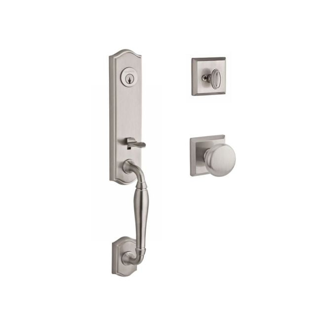 Baldwin Reserve SCNEWXROUTSR150 Single Cylinder New Hampshire Handleset Round Knob and Traditional Square Rose with 6AL Latch and Dual Strike Satin Nickel Finish - NA - NA