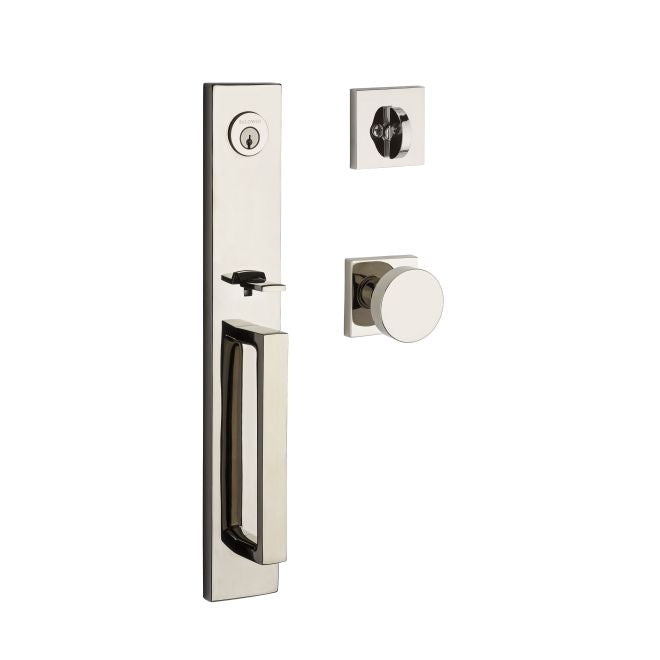 Baldwin Reserve SCSANXCONCSR141 Single Cylinder Santa Cruz Handleset Contemporary Knob and Contemporary Square Rose with 6AL Latch and Dual Strike Bright Nickel Finish - NA - NA