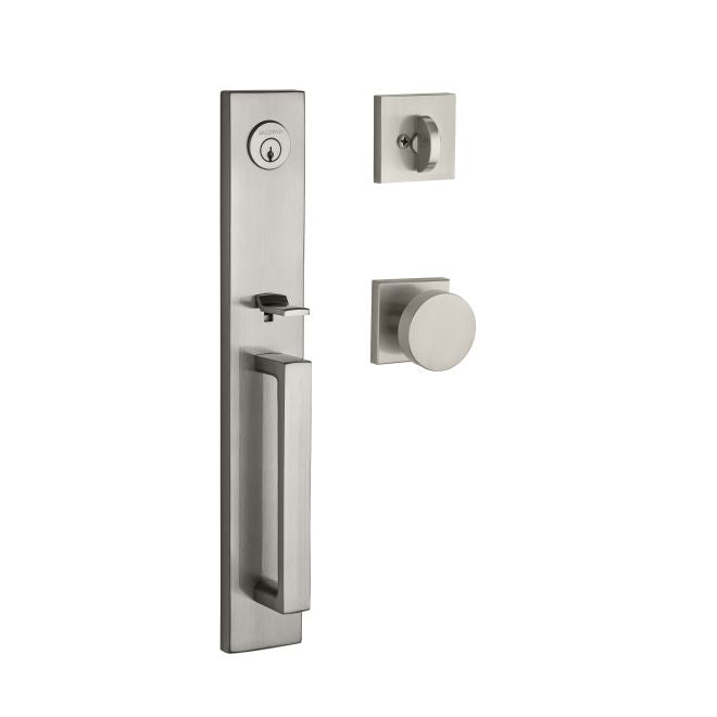 Baldwin Reserve SCSANXCONCSR150 Single Cylinder Santa Cruz Handleset Contemporary Knob and Contemporary Square Rose with 6AL Latch and Dual Strike Satin Nickel Finish - NA - NA