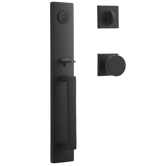 Baldwin Reserve SCSANXCONCSR190 Single Cylinder Santa Cruz Handleset Contemporary Knob and Contemporary Square Rose with 6AL Latch and Dual Strike Satin Black Finish - NA - NA