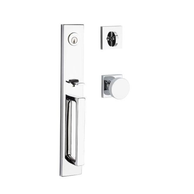 Baldwin Reserve SCSANXCONCSR260 Single Cylinder Santa Cruz Handleset Contemporary Knob and Contemporary Square Rose with 6AL Latch and Dual Strike Bright Chrome Finish - NA - NA