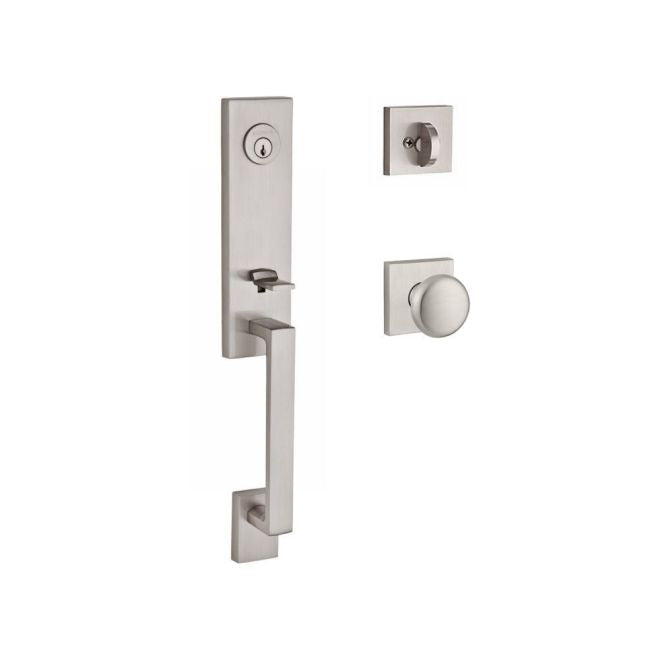 Baldwin Reserve SCSEAXROUCSR150 Single Cylinder Seattle Handleset Round Knob and Contemporary Square Rose with 6AL Latch and Dual Strike Satin Nickel Finish - NA - NA