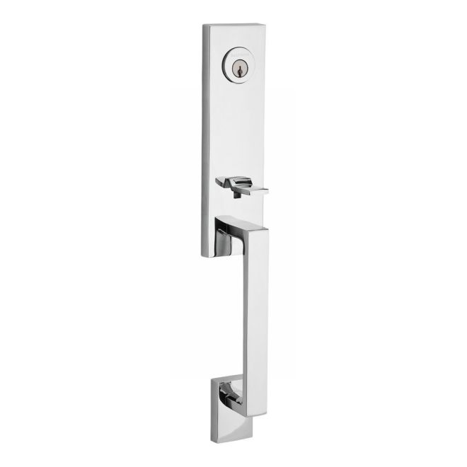 Baldwin Reserve SCSEAXROUCSR260 Single Cylinder Seattle Handleset Round Knob and Contemporary Square Rose with 6AL Latch and Dual Strike Bright Chrome Finish - NA - NA