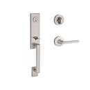 Baldwin Reserve SCSEAXSQURCRR150 Single Cylinder Seattle Handleset Right Hand Square Lever and Contemporary Round Rose with 6AL Latch and Dual Strike Satin Nickel Finish - Right Hand - NA