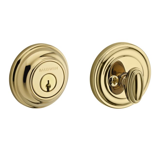 Baldwin Reserve SCTRD003S Single Cylinder Traditional Round Deadbolt with 6AL Latch; Dual Strike; and SmartKey Lifetime Brass Finish - Lifetime Brass - NA