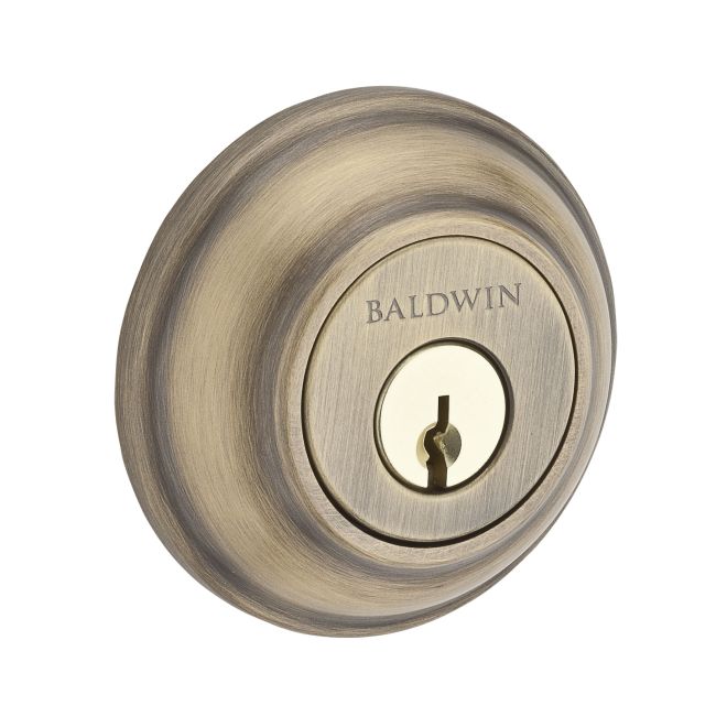 Baldwin Reserve SCTRD049S Single Cylinder Traditional Round Deadbolt with 6AL Latch; Dual Strike; and SmartKey Matte Brass and Black Finish - Matte Brass and Black - NA