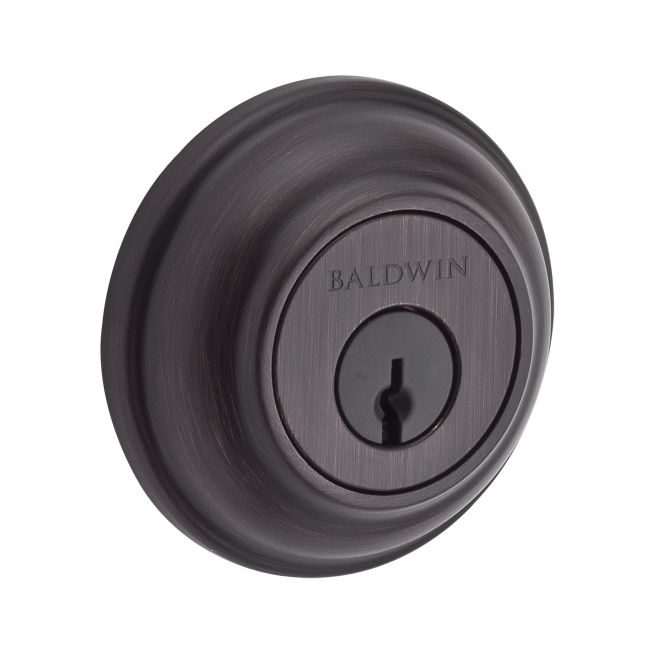 Baldwin Reserve SCTRD112S Single Cylinder Traditional Round Deadbolt with 6AL Latch; Dual Strike; and SmartKey Venetian Bronze Finish - Venetian Bronze - NA