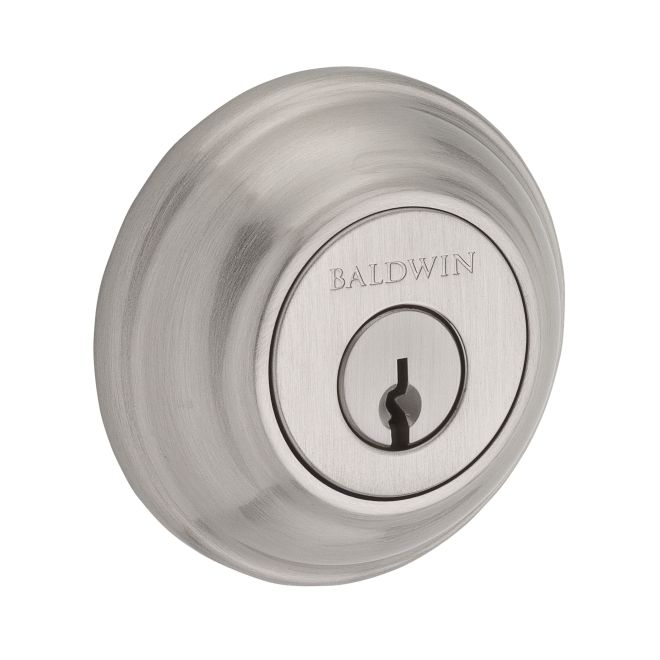 Baldwin Reserve SCTRD150S Single Cylinder Traditional Round Deadbolt with 6AL Latch; Dual Strike; and SmartKey Satin Nickel Finish - Satin Nickel - NA