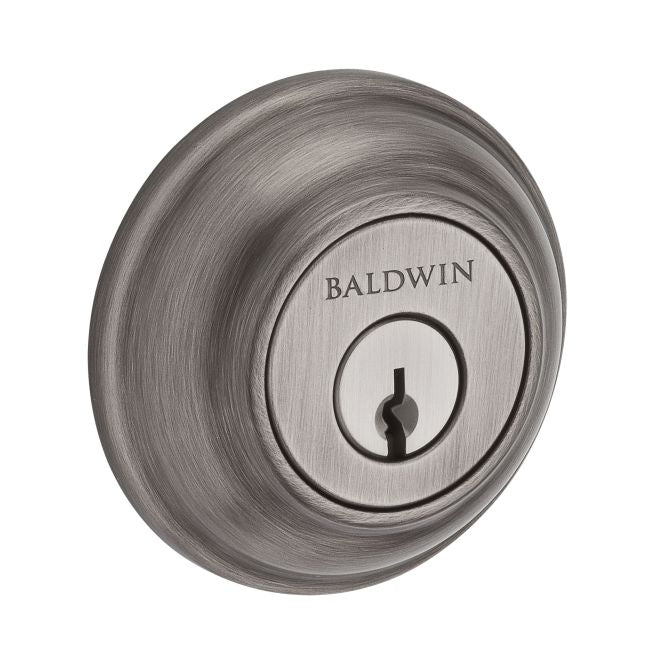 Baldwin Reserve SCTRD152S Single Cylinder Traditional Round Deadbolt with 6AL Latch; Dual Strike; and SmartKey Matte Antique Nickel Finish - Matte Antique Nickel - NA