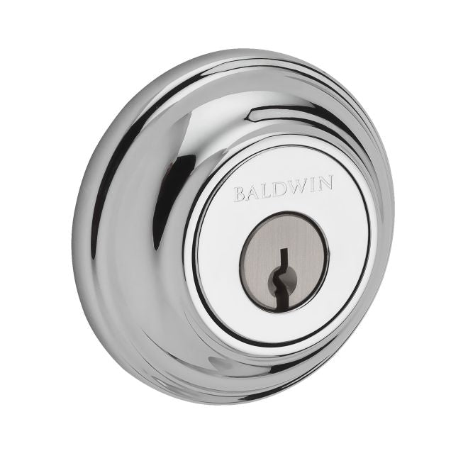 Baldwin Reserve SCTRD260S Single Cylinder Traditional Round Deadbolt with 6AL Latch; Dual Strike; and SmartKey Bright Chrome Finish - Bright Chrome - NA