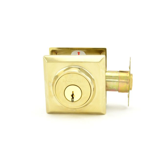 Baldwin Reserve SCTSD003 Single Cylinder Traditional Square Deadbolt with 6AL Latch and Dual Strike Lifetime Brass Finish - Lifetime Brass - NA