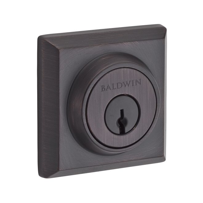 Baldwin Reserve SCTSD112 Single Cylinder Traditional Square Deadbolt with 6AL Latch and Dual Strike Venetian Bronze Finish - Venetian Bronze - NA